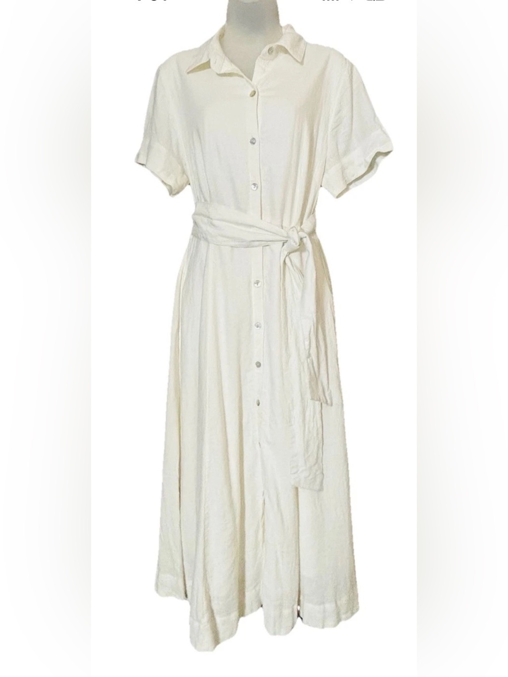 Joie Shirt Dress Linen Blend Button Front Belted Midi Neutral Minimalist - Picture 12 of 14